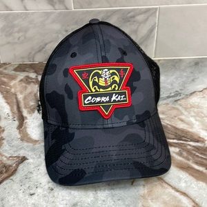 EUC COBRA KAI Baseball Cap Trucker Style Hat Gray Black Camo Adjustable One Size